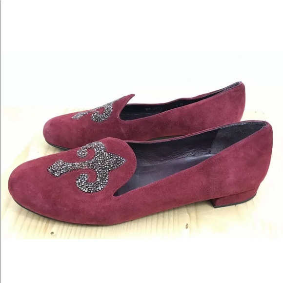 Stuart Weitzman Shoes - Stuart Weitzman Red Suede Fleur De Lis Loafers